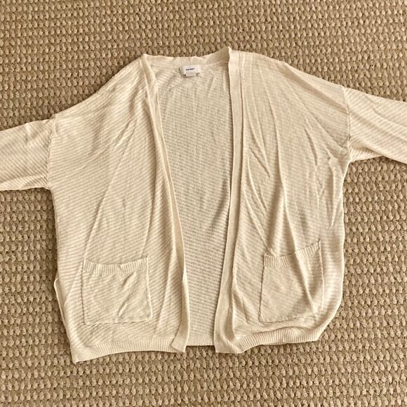 Old Navy Womens Open Front Cardigan Sweater Short Sleeve Pockets Size L Ivory - Picture 1 of 4